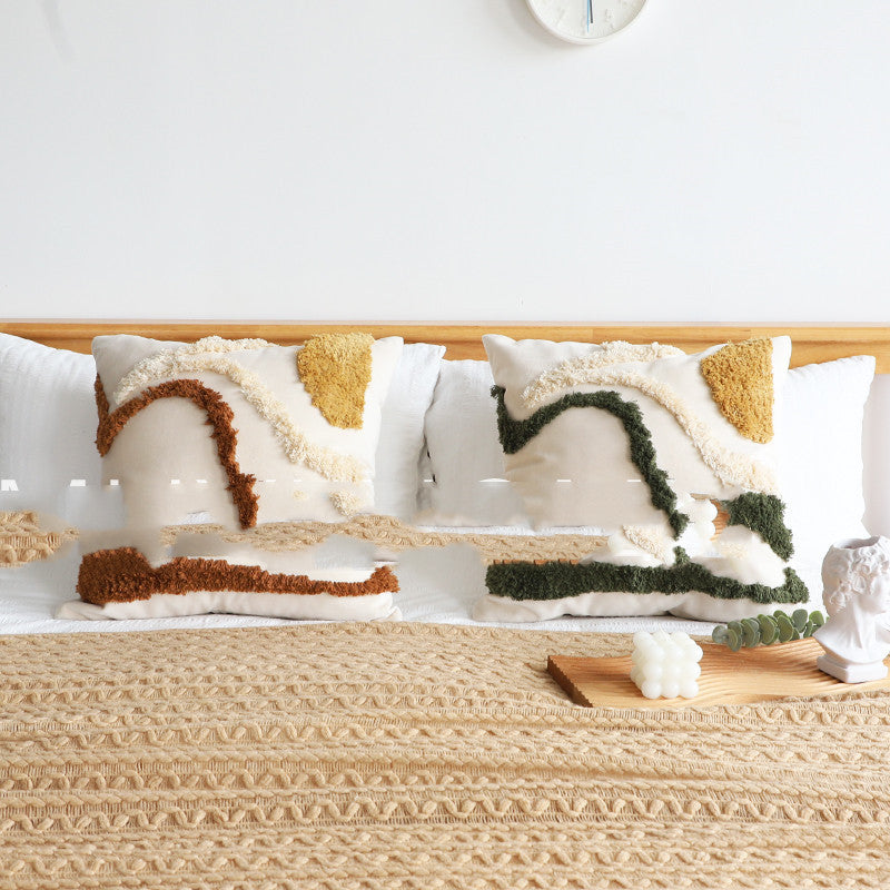 Contrasting Color Art Tufted Pillow Pillow